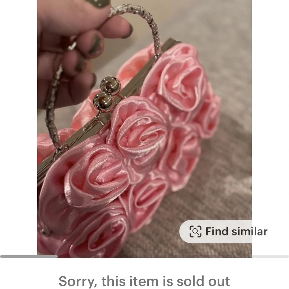 Pink Rose Floral Silk Purse Evening Bag Bridal - Made by IndusThreadss